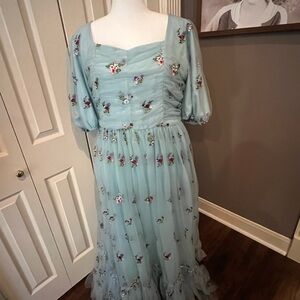 JessaKae Sky Blue Dress with Floral Embroidery